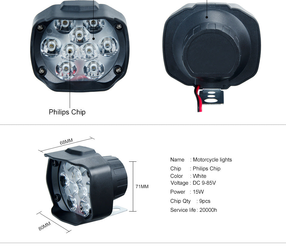 L15 Motorcycle LED Headlights Electric Car External Lights 9 Beads 18 Beads Double Lights Highlights Concentrated 9V-85V Spotlights