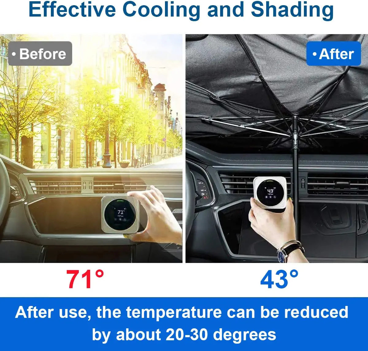 57\' X 31\' Car Umbrella UV Reflecting Sun Shade Cover For Windshield Foldable Front Car Sunshade Umbrella