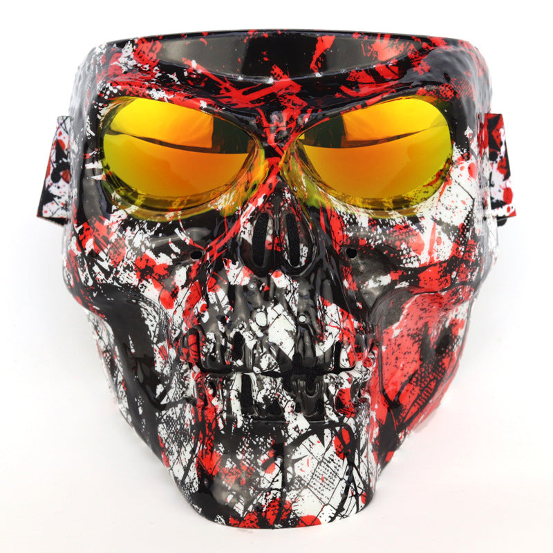 Skull mask motorcycle rider equipped with goggles