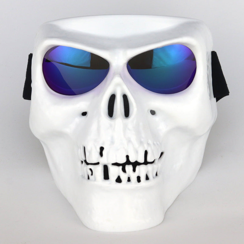 Skull mask motorcycle rider equipped with goggles