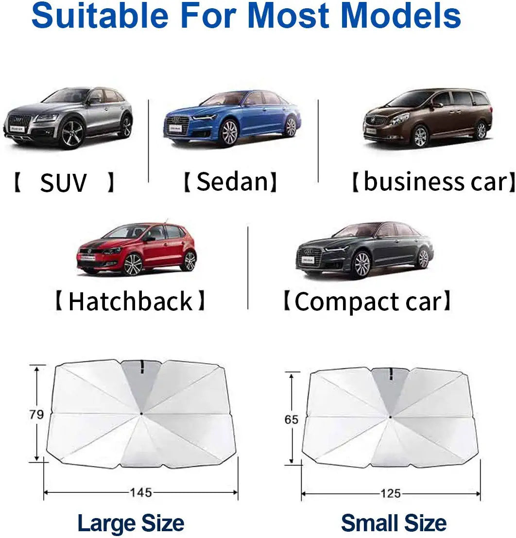 57\' X 31\' Car Umbrella UV Reflecting Sun Shade Cover For Windshield Foldable Front Car Sunshade Umbrella