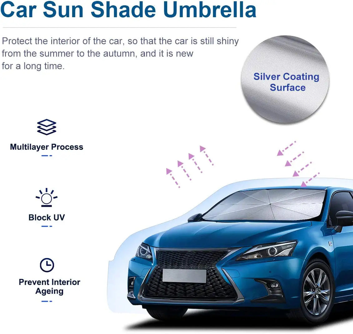 57\' X 31\' Car Umbrella UV Reflecting Sun Shade Cover For Windshield Foldable Front Car Sunshade Umbrella