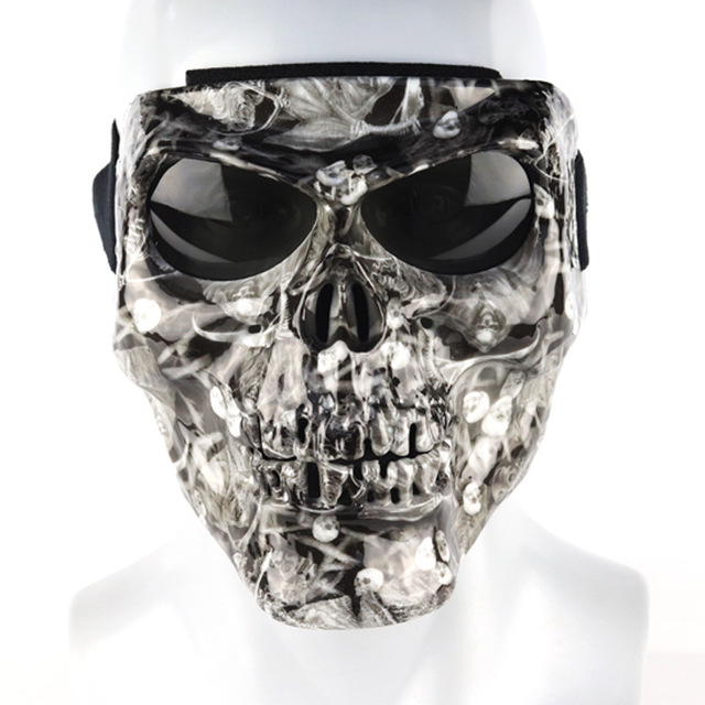 Skull mask motorcycle rider equipped with goggles