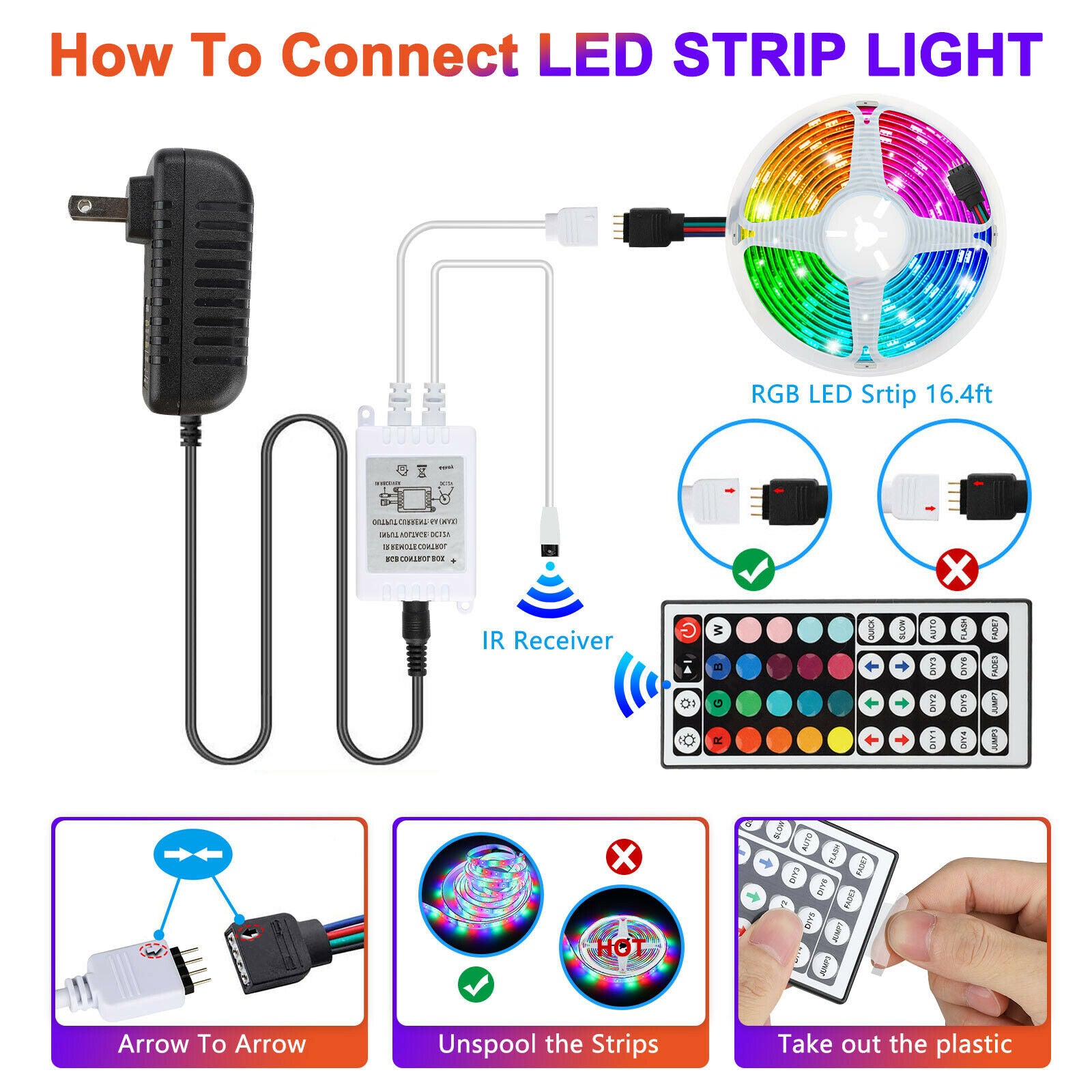 16.4FT RGB Flexible 300LED Strip Light SMD Remote Fairy Lights Room TV Party Bar LED Strip Light Remote Fairy Light Room Party Waterproof