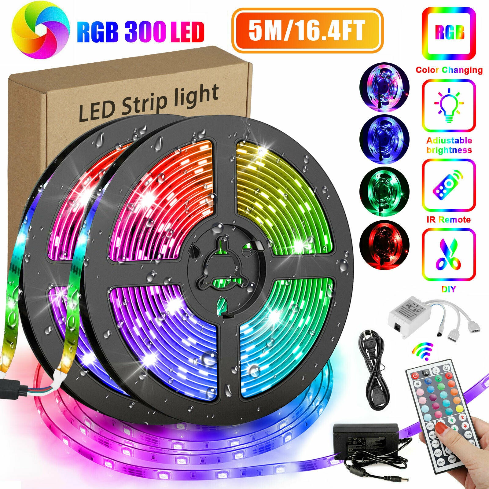 16.4FT RGB Flexible 300LED Strip Light SMD Remote Fairy Lights Room TV Party Bar LED Strip Light Remote Fairy Light Room Party Waterproof