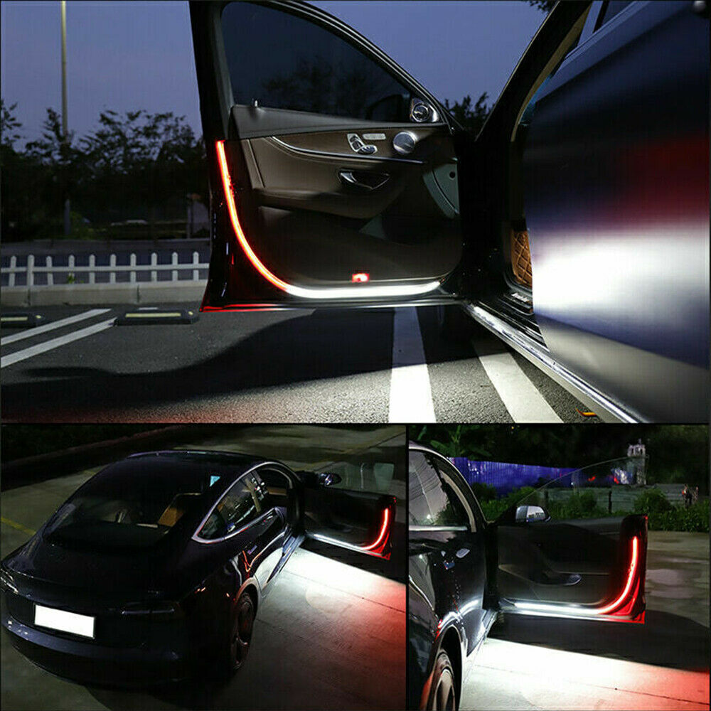 2pcs Car Door Opening Warning LED Strip Light Flashing Anti-collision Universal