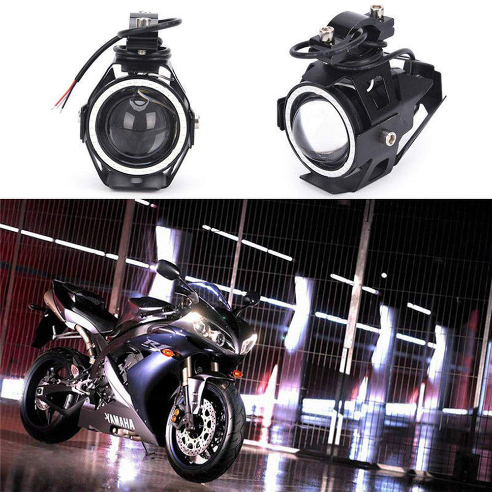 Motorcycle Headlight Cree U7 DRL Fog Lights Driving Running Light With Angel Eyes Lights Ring Front Spotlight Strobe Flashing White Light And Switch