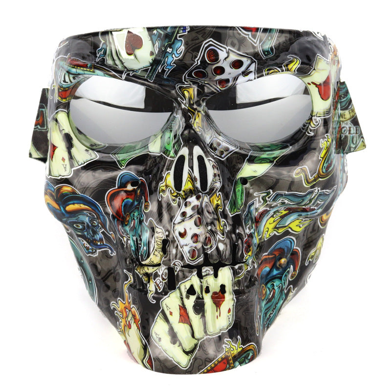 Skull mask motorcycle rider equipped with goggles