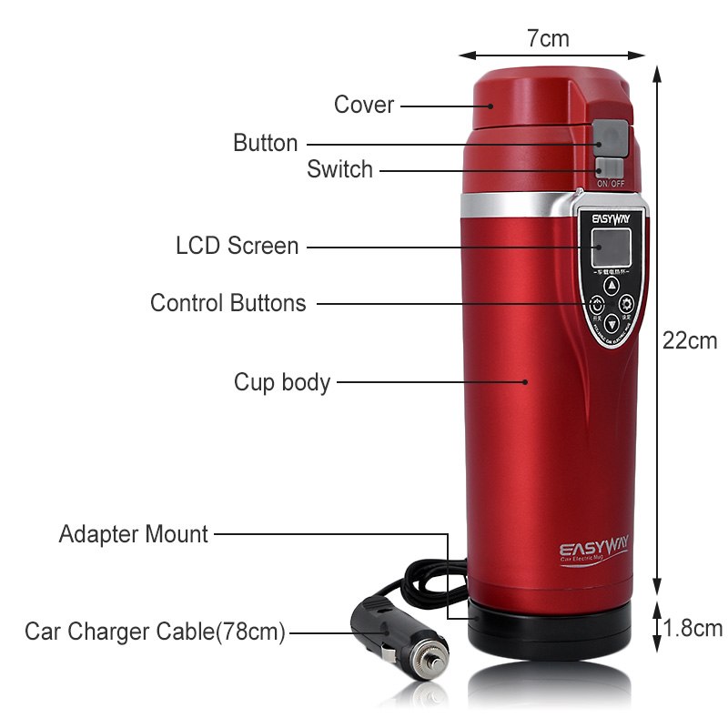 12 Ounce Portable Car Auto Heating Cup Adjustable Temperature Electric Mug